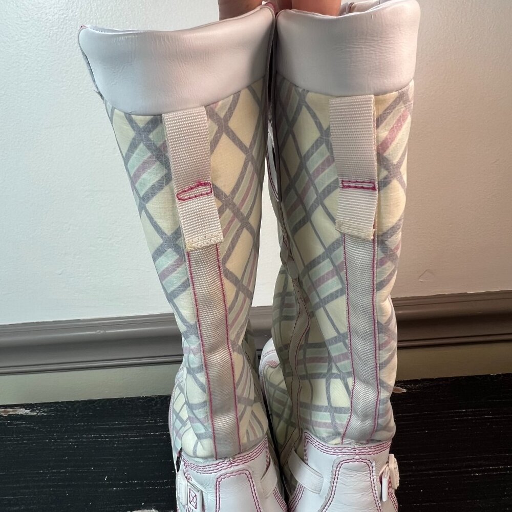 Timberland Tall Plaid Racing Rare Boots Women Size 8M Leather Vintage Mod Biking - Picture 8 of 13